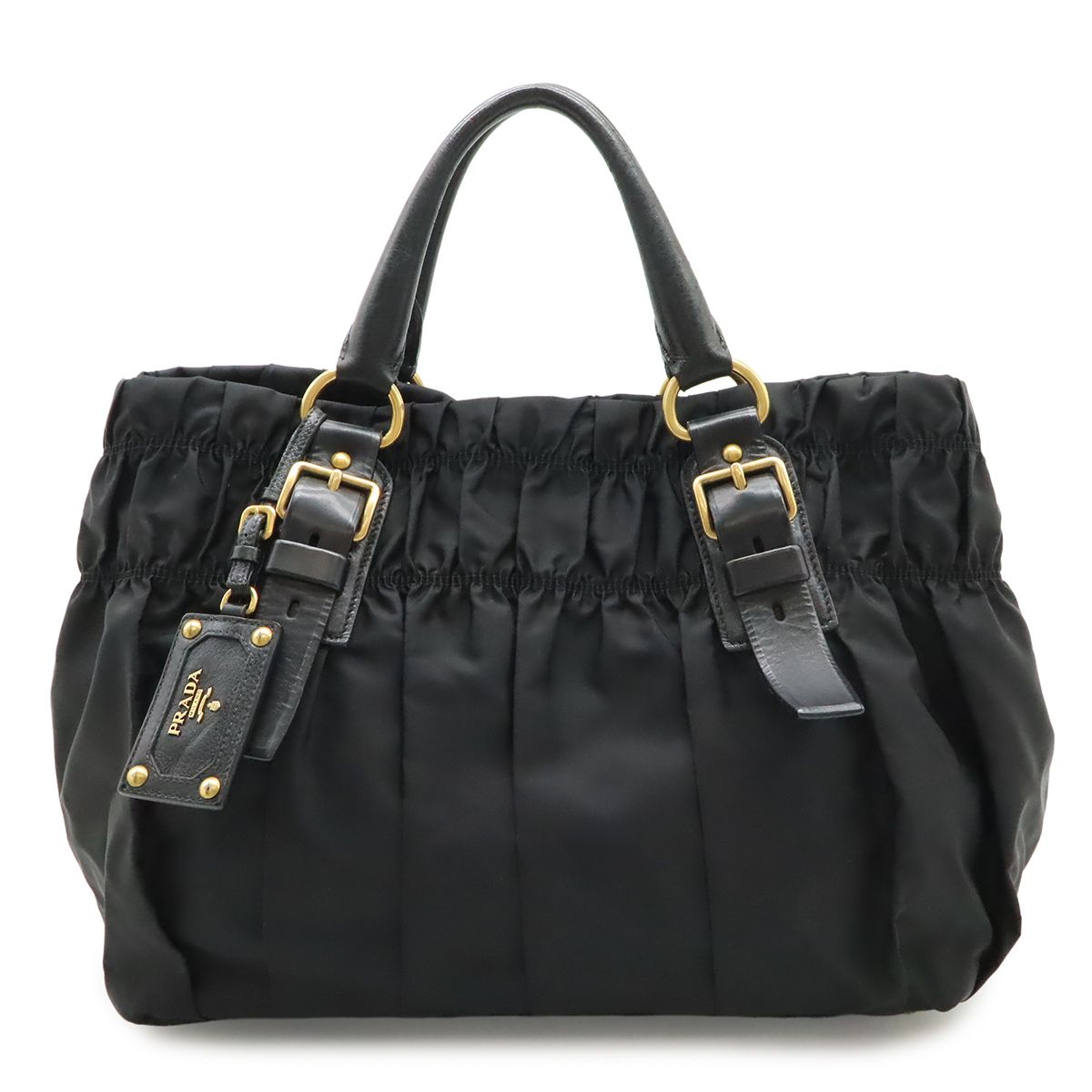 Prada Gather Tote Nylon Leather Nero Black Gold