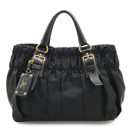 Prada Gather Tote Nylon Leather Nero Black Gold