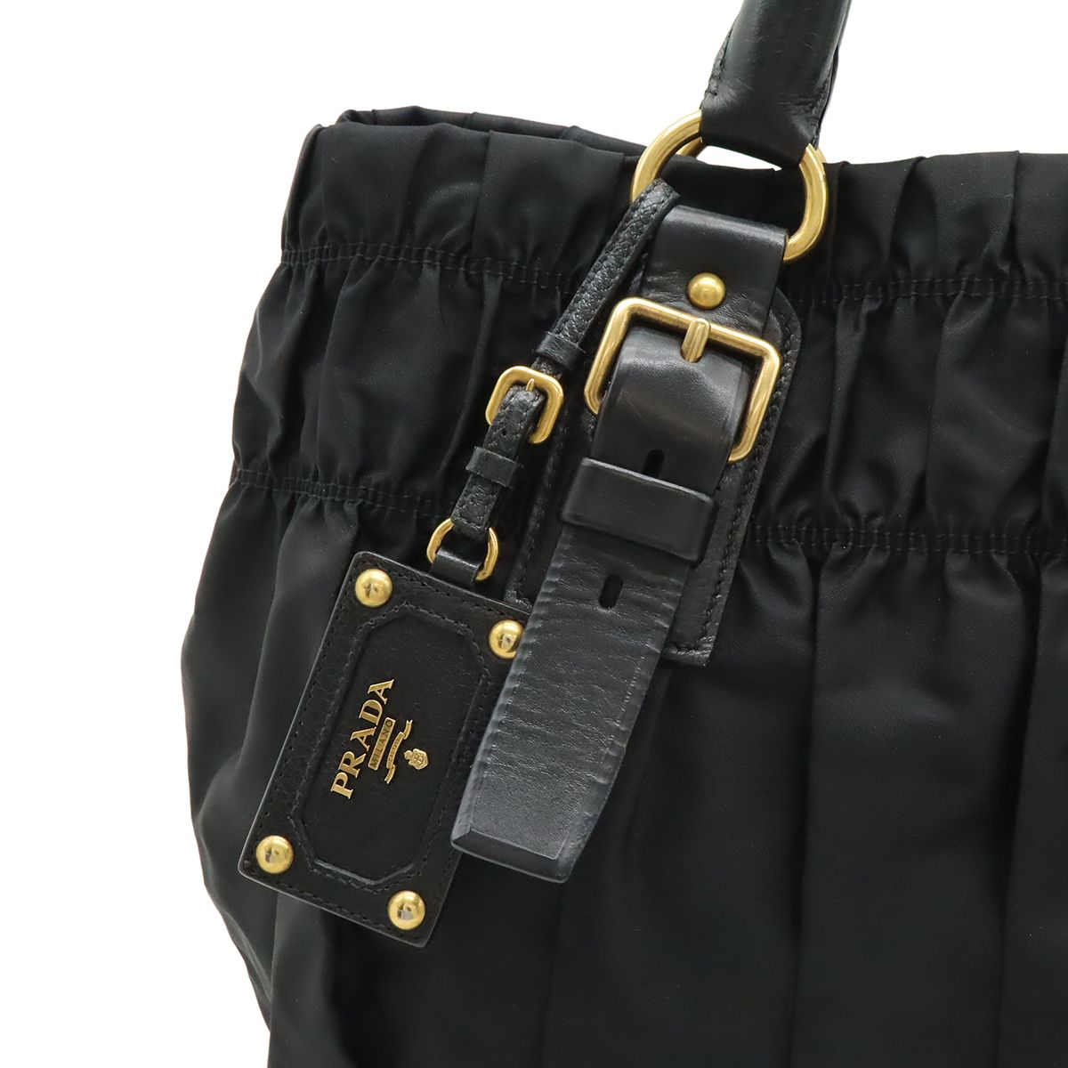 Prada Gather Tote Nylon Leather Nero Black Gold — view 8