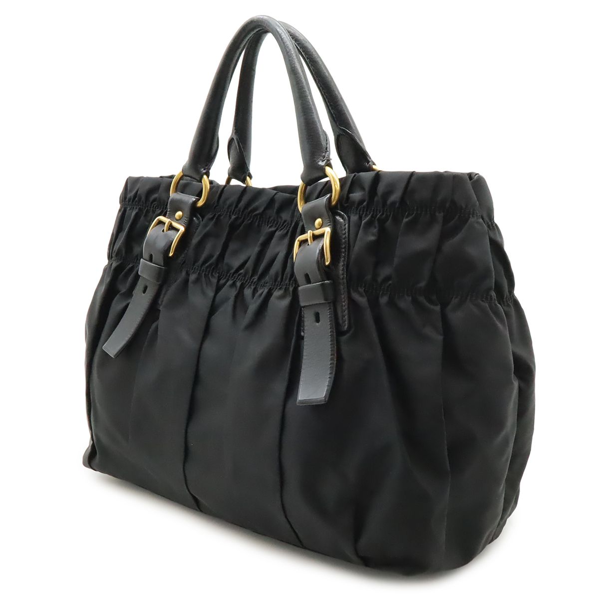 Prada Gather Tote Nylon Leather Nero Black Gold — view 2