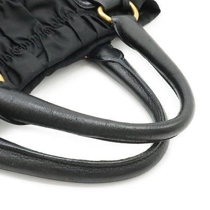 Prada Gather Tote Nylon Leather Nero Black Gold — view 4