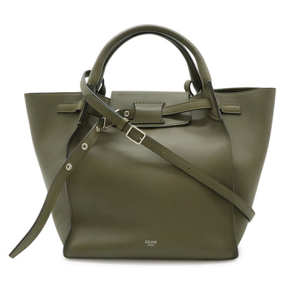 Celine Big Small 2-Way Shoulder Bag Crossbody Leather Olive Green Silver