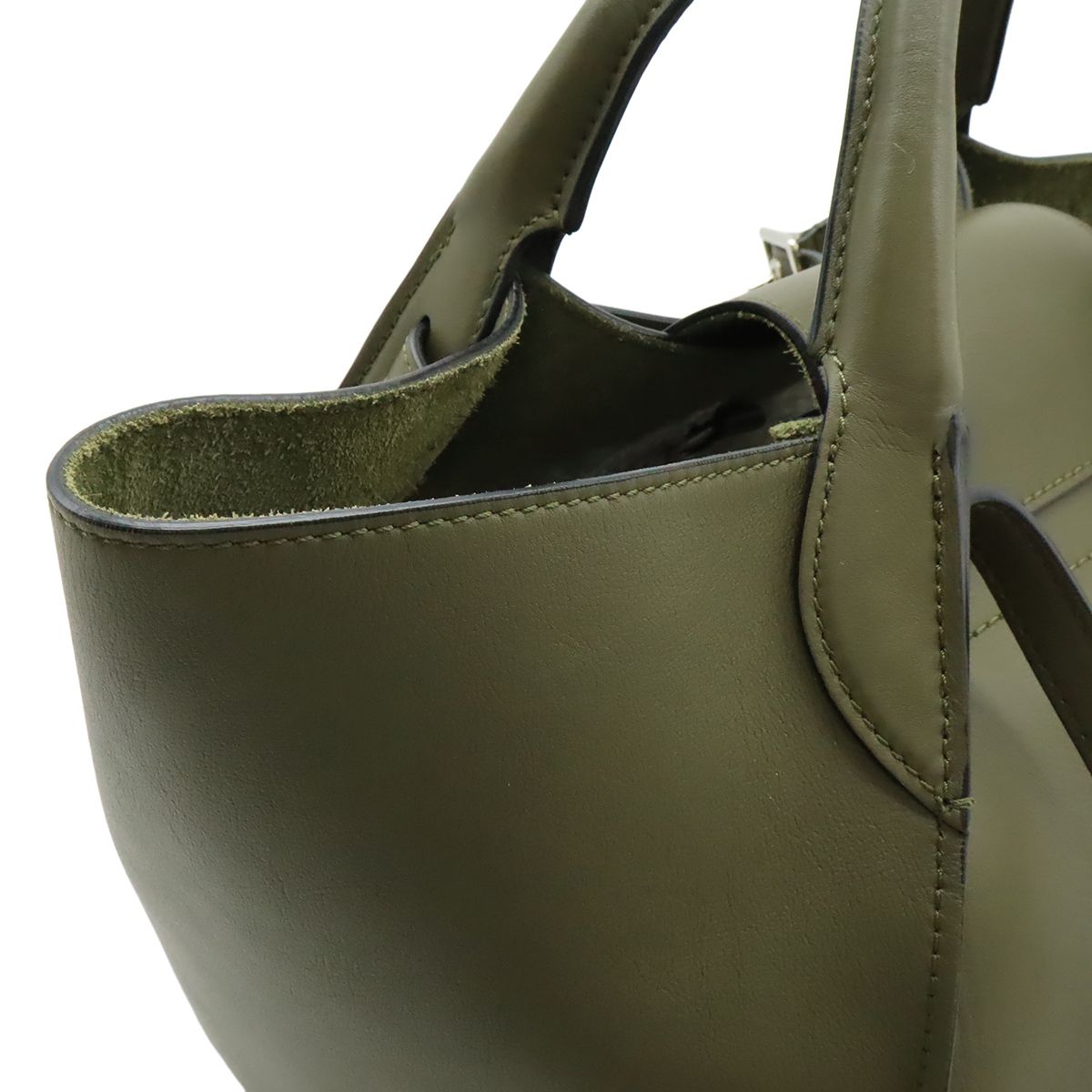 Celine Big Small 2-Way Shoulder Bag Crossbody Leather Olive Green Silver — view 6