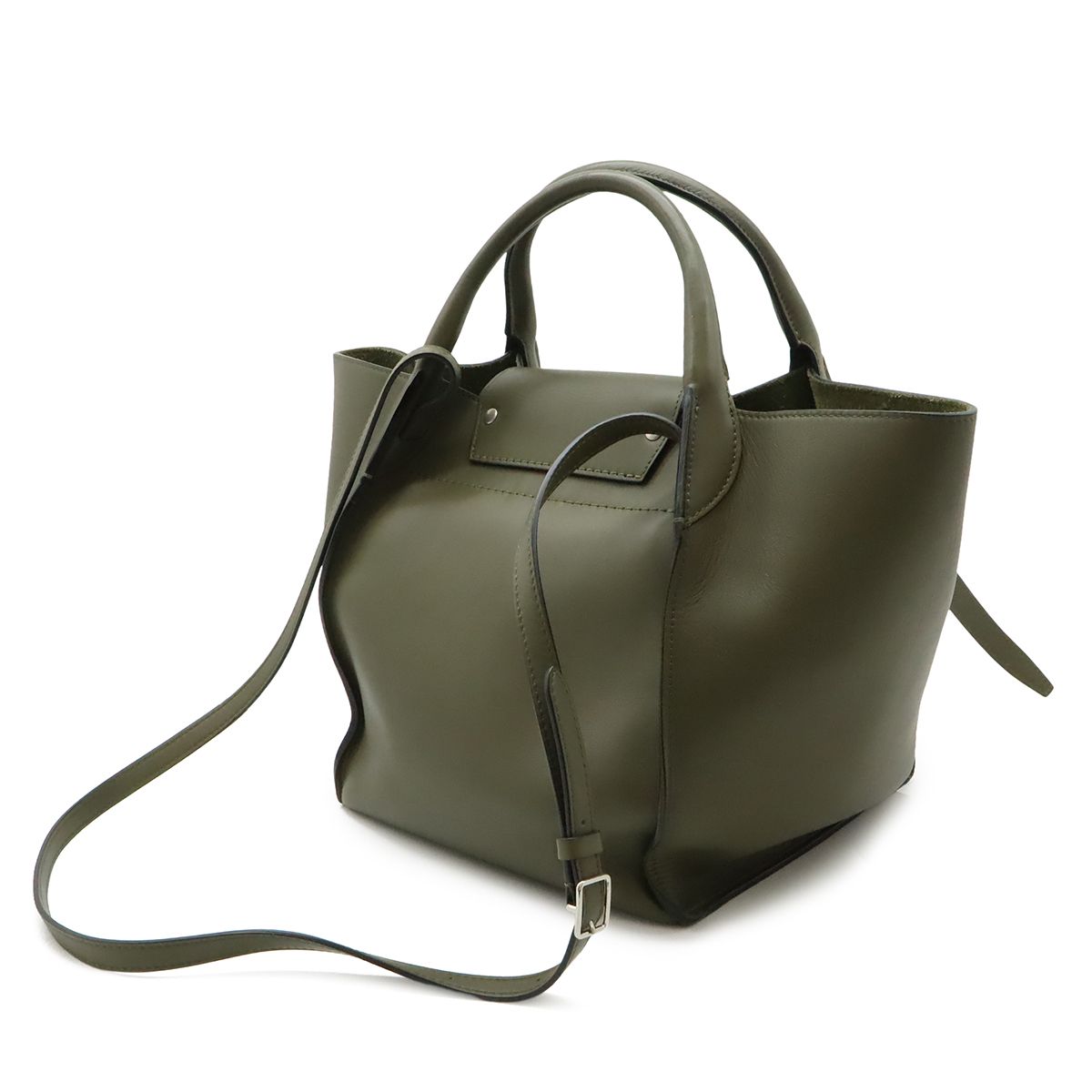 Celine Big Small 2-Way Shoulder Bag Crossbody Leather Olive Green Silver — view 2
