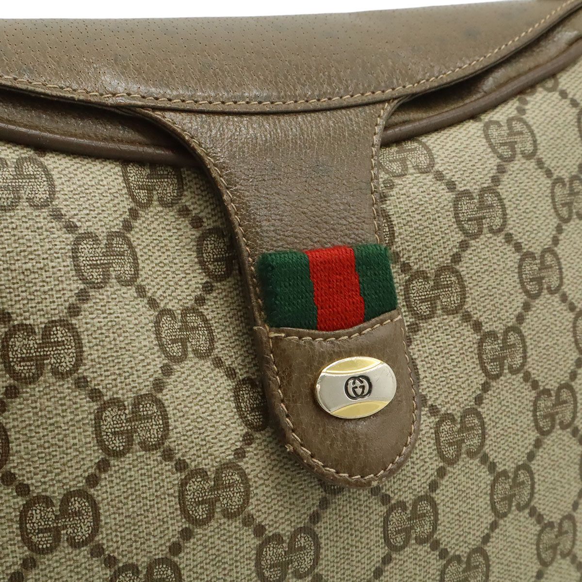 Gucci Vintage GG Plus Sherry Line Shoulder Bag Pochette Leather Beige Brown — view 9