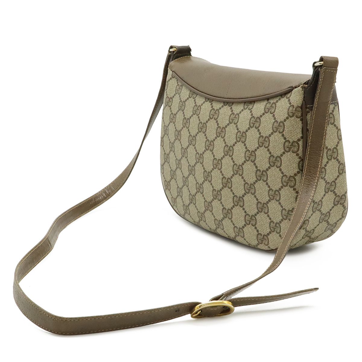 Gucci Vintage GG Plus Sherry Line Shoulder Bag Pochette Leather Beige Brown — view 2