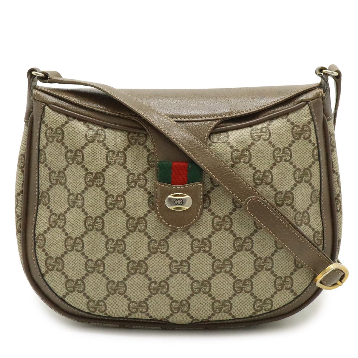 Gucci Vintage GG Plus Sherry Line Shoulder Bag Pochette Leather Beige Brown
