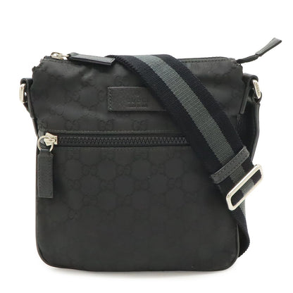 Gucci GG Nylon Shoulder Bag Crossbody Depth Leather Black Gray Silver