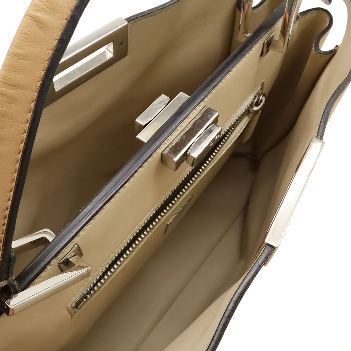Fendi Peekaboo Essential 2-Way Shoulder Bag Leather Beige Silver — view 8