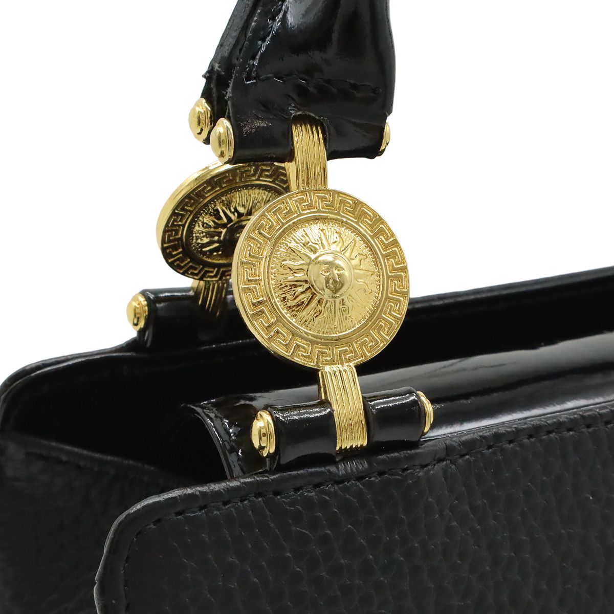 Versace Gianni Sunburst Handbag Leather Enamel Black Gold — view 7