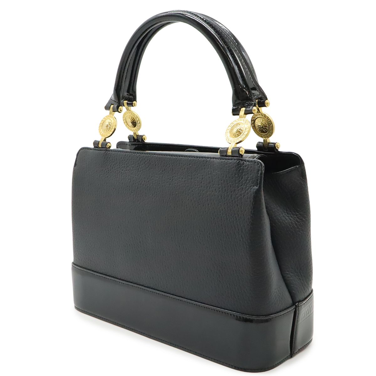 Versace Gianni Sunburst Handbag Leather Enamel Black Gold — view 2