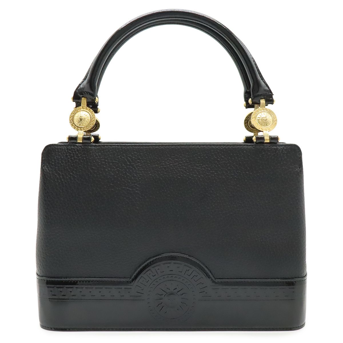 Versace Gianni Sunburst Handbag Leather Enamel Black Gold