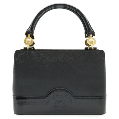 Versace Gianni Sunburst Handbag Leather Enamel Black Gold