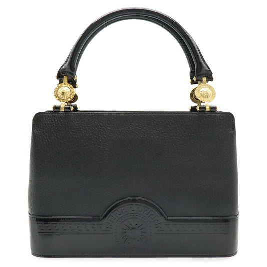 Versace Gianni Sunburst Handbag Leather Enamel Black Gold