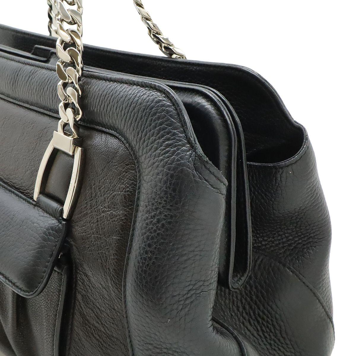 Cartier Ladonya Chain Shoulder Bag Bicolor Leather Black Dark Brown Silver — view 7