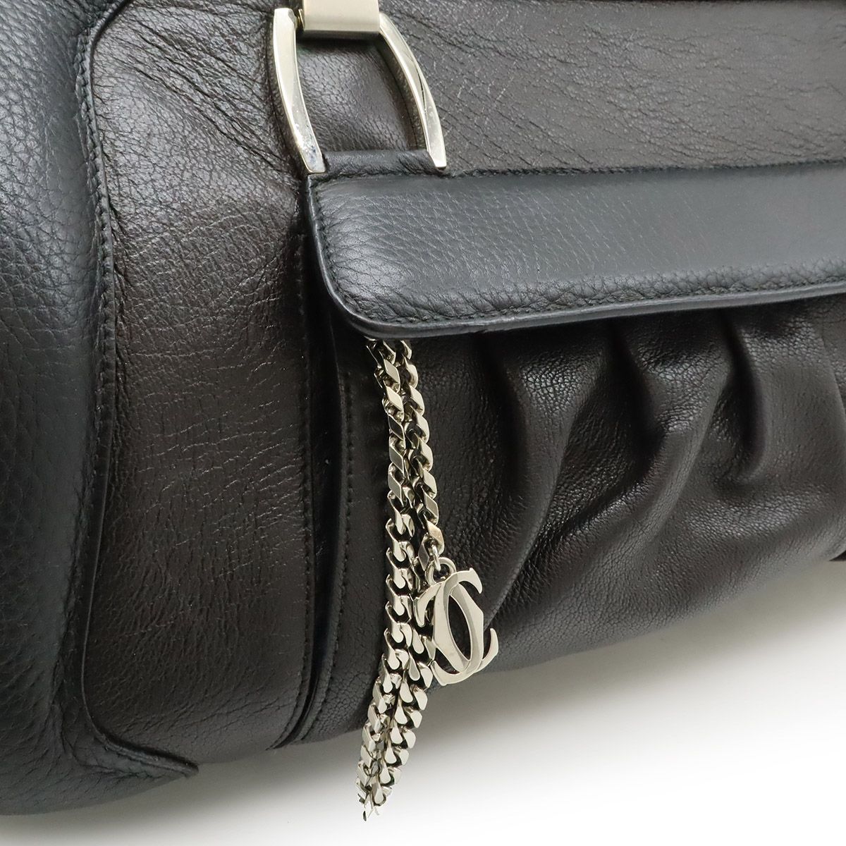 Cartier Ladonya Chain Shoulder Bag Bicolor Leather Black Dark Brown Silver — view 8