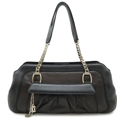 Cartier Ladonya Chain Shoulder Bag Bicolor Leather Black Dark Brown Silver