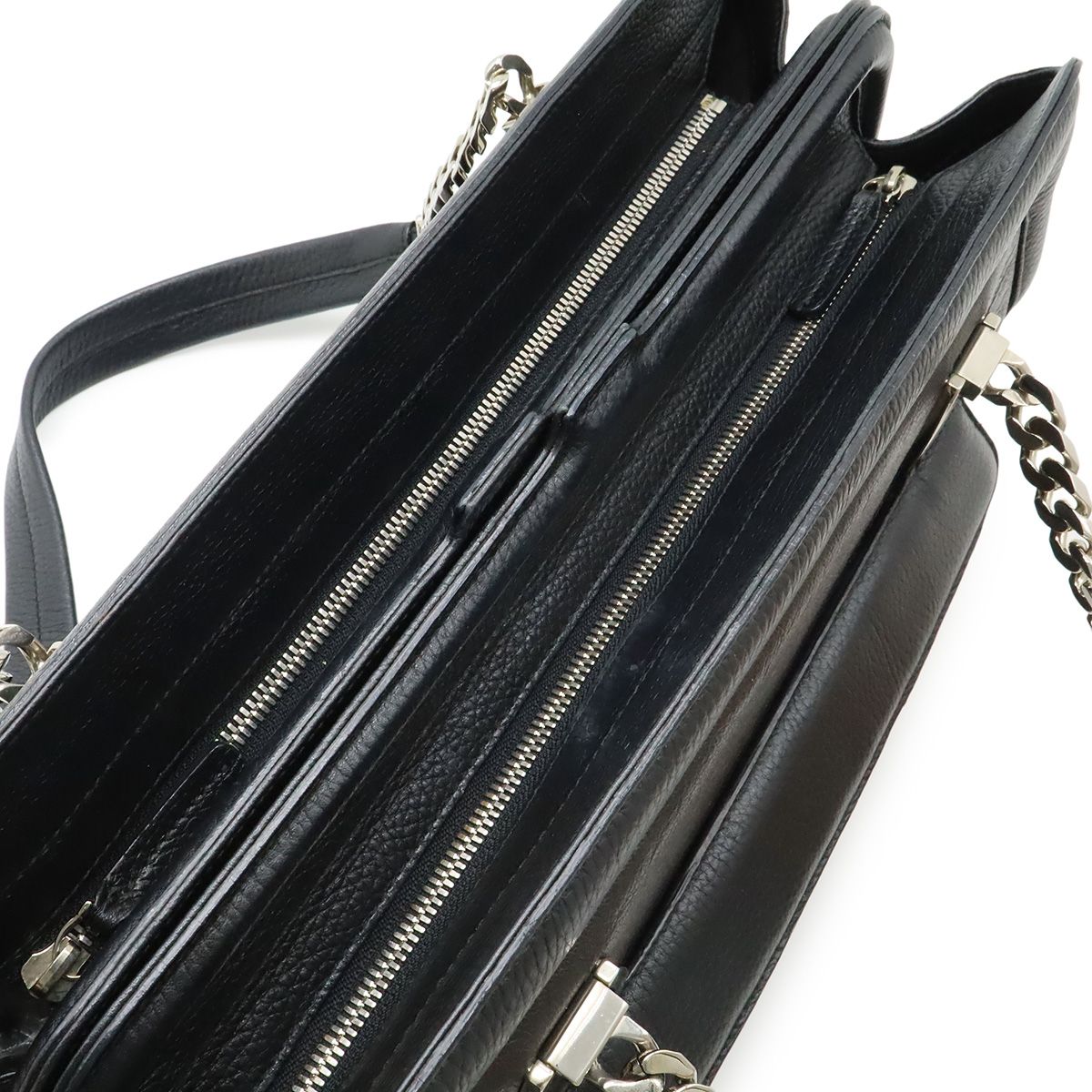 Cartier Ladonya Chain Shoulder Bag Bicolor Leather Black Dark Brown Silver — view 5