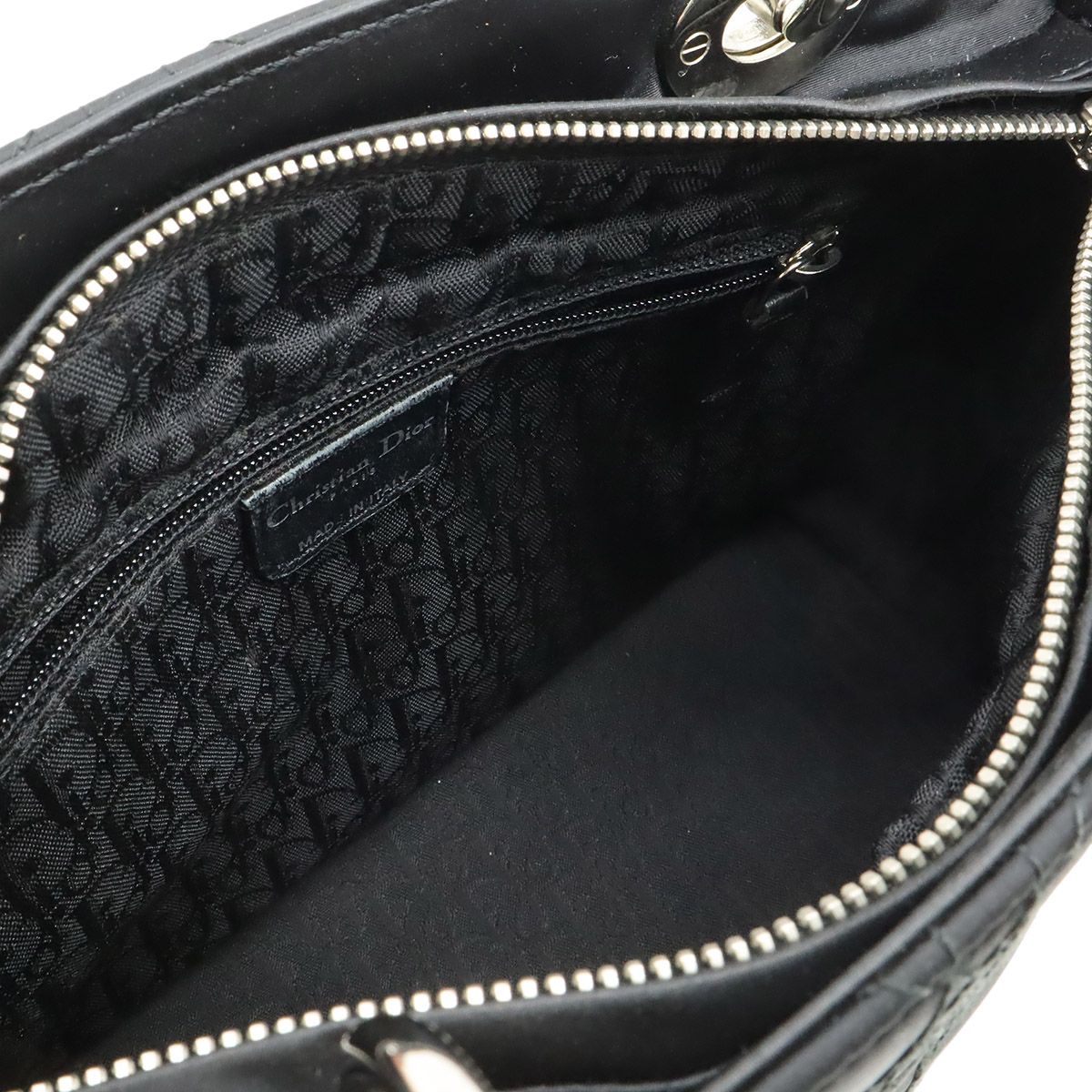 Dior Cannage 2-Way Shoulder Bag Satin Leather Black — view 7