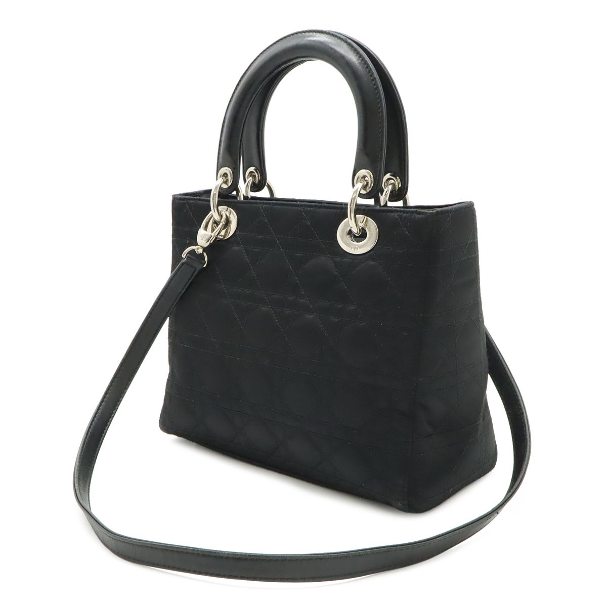Dior Cannage 2-Way Shoulder Bag Satin Leather Black — view 2