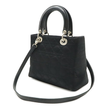 Dior Cannage 2-Way Shoulder Bag Satin Leather Black — view 2
