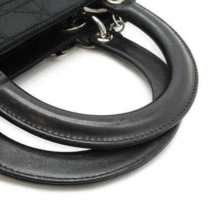 Dior Cannage 2-Way Shoulder Bag Satin Leather Black — view 4