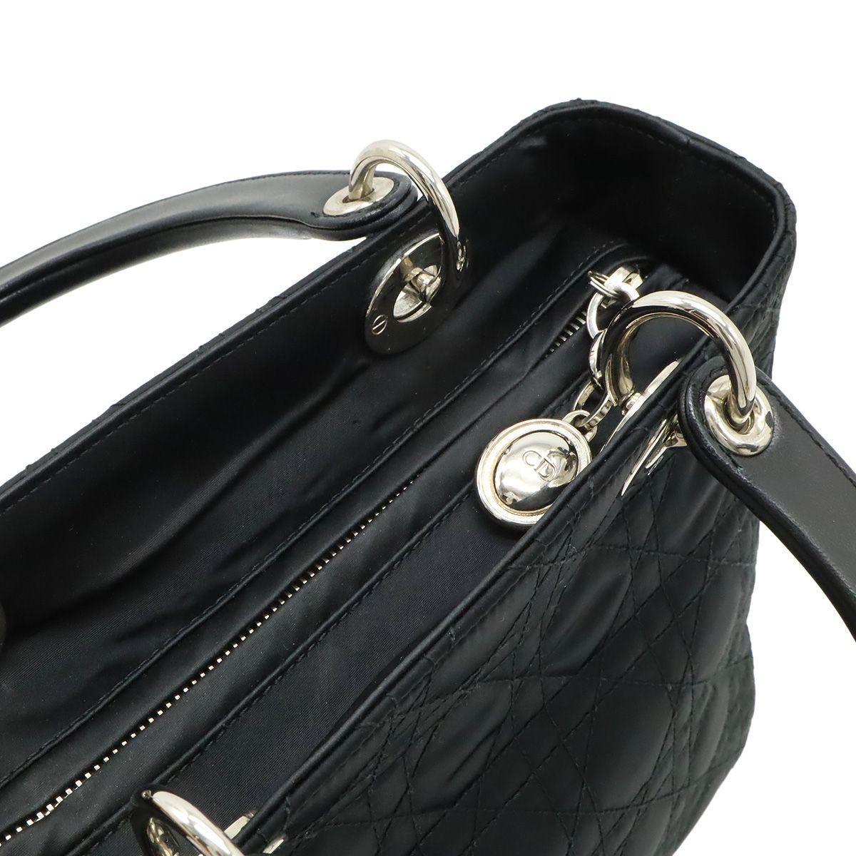Dior Cannage 2-Way Shoulder Bag Satin Leather Black — view 6