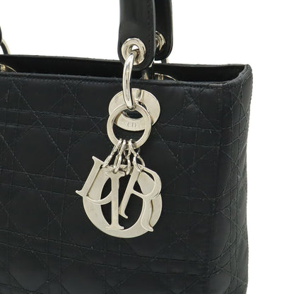 Dior Cannage 2-Way Shoulder Bag Satin Leather Black — view 9