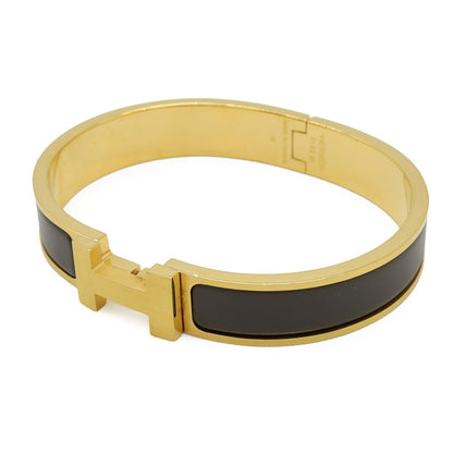 Hermes Click HH Enamel Bracelet Bangle Golden Yellow Green Etain Matte — view 2