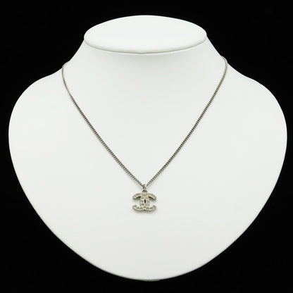 Chanel CC Logo Necklace Pendant Line Stone Metal Silver — view 6