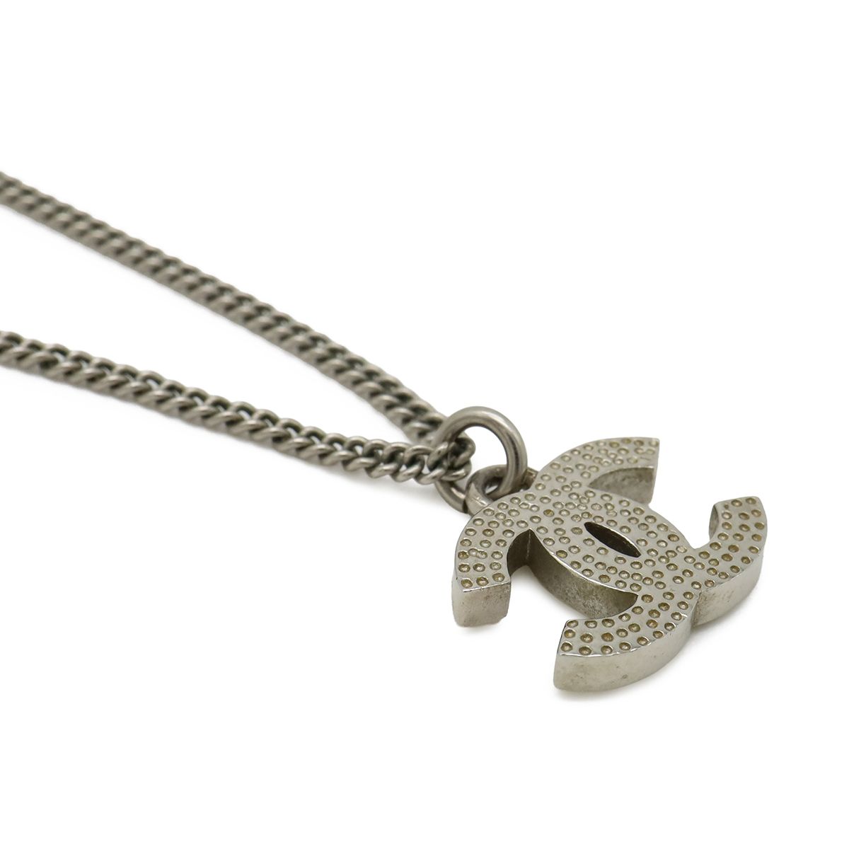 Chanel CC Logo Necklace Pendant Line Stone Metal Silver — view 4