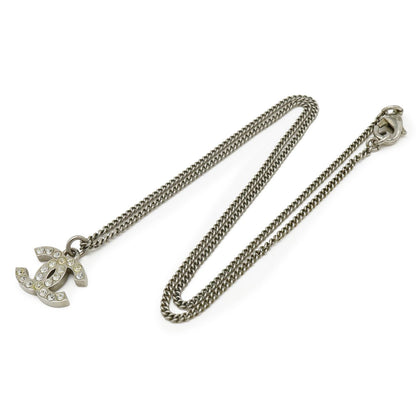 Chanel CC Logo Necklace Pendant Line Stone Metal Silver — view 2