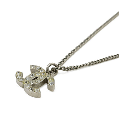 Chanel CC Logo Necklace Pendant Line Stone Metal Silver — view 3