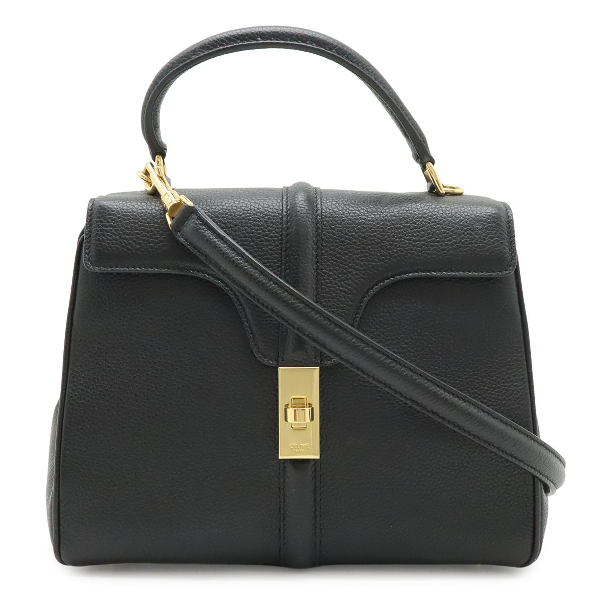 Celine 16 Small 2-Way Shoulder Bag Leather Black Gold