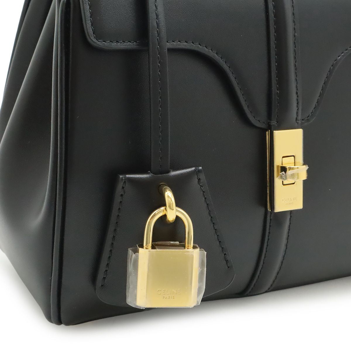 Celine Mini 16 Seeds One Handle 2-Way Shoulder Bag Calfskin Black Gold — view 8