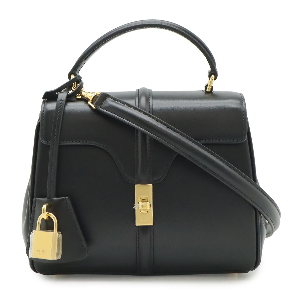 Celine Mini 16 Seeds One Handle 2-Way Shoulder Bag Calfskin Black Gold