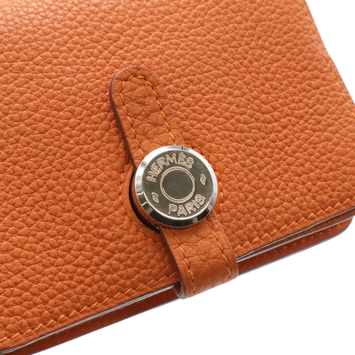 Hermes Dogon Card Coin Purse Case Togo Leather Orange Silver — view 4