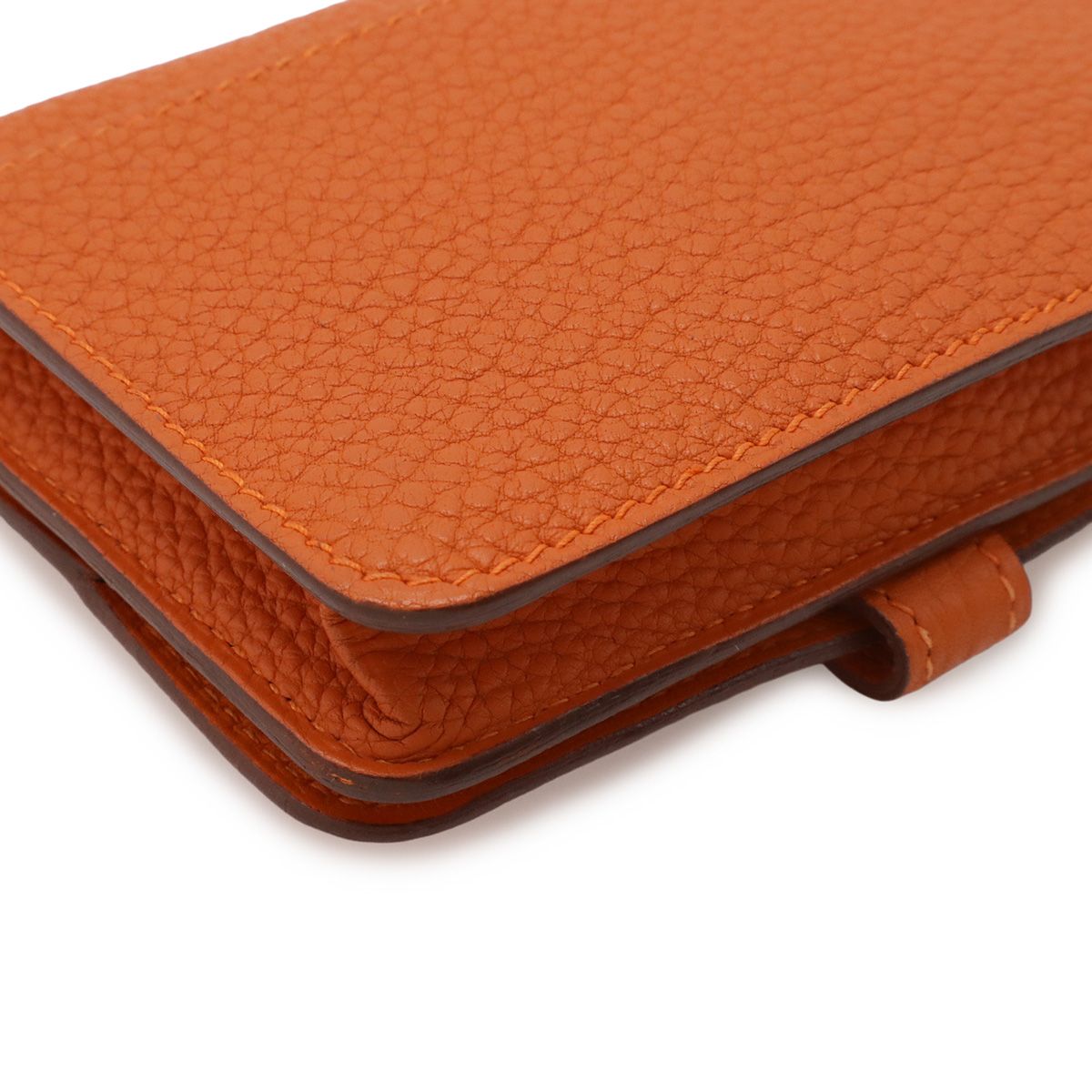Hermes Dogon Card Coin Purse Case Togo Leather Orange Silver — view 3