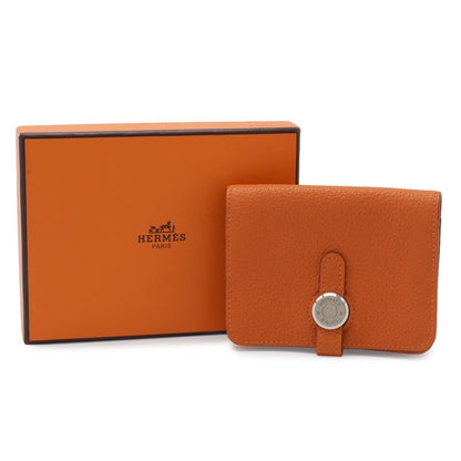 Hermes Dogon Card Coin Purse Case Togo Leather Orange Silver — view 8