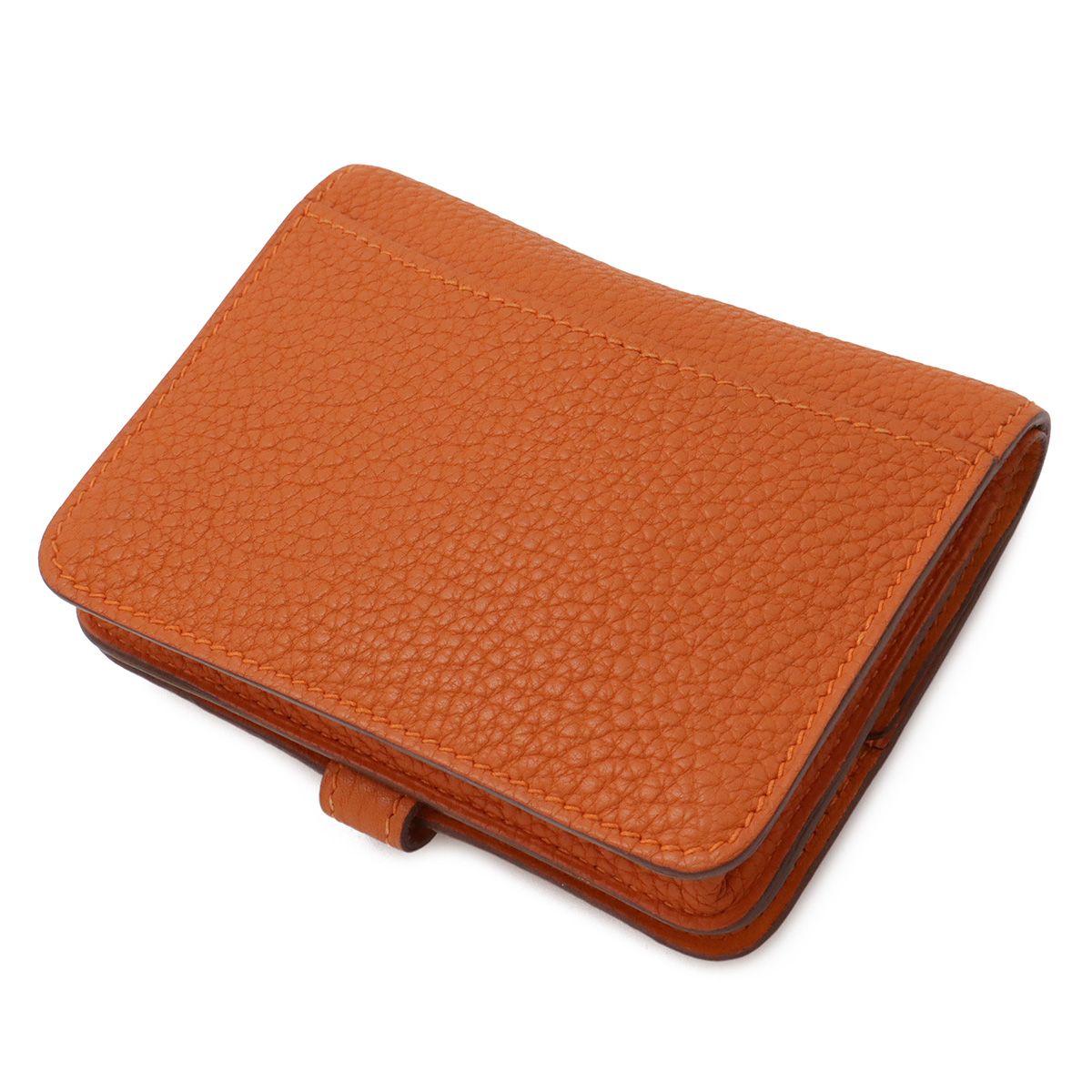 Hermes Dogon Card Coin Purse Case Togo Leather Orange Silver — view 2