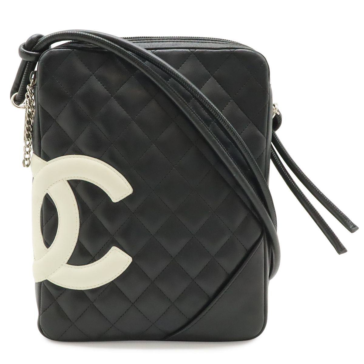 Chanel Cambon Line CC Logo Pochette Shoulder Bag Crossbody Soft Calf Black White