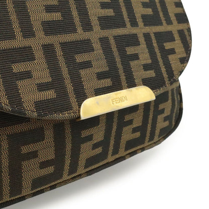Fendi Zucchino Zucca Pattern Shoulder Bag Crossbody Pochette Leather Dark Brown — view 9