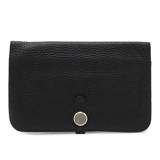 Hermes Dogon Duo GM Bifold Wallet Taurillon Clemence Leather Black with Coin