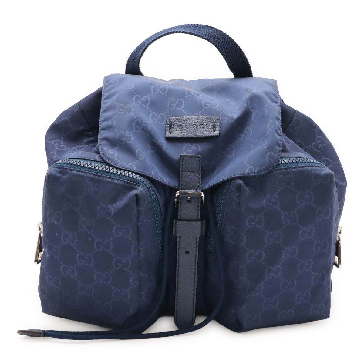 Gucci GG Nylon Backpack Leather Navy Silver