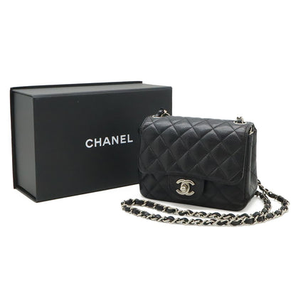 Chanel Quilted CC Logo Mini Flap Chain Shoulder Bag Pochette Caviar Leather — view 9