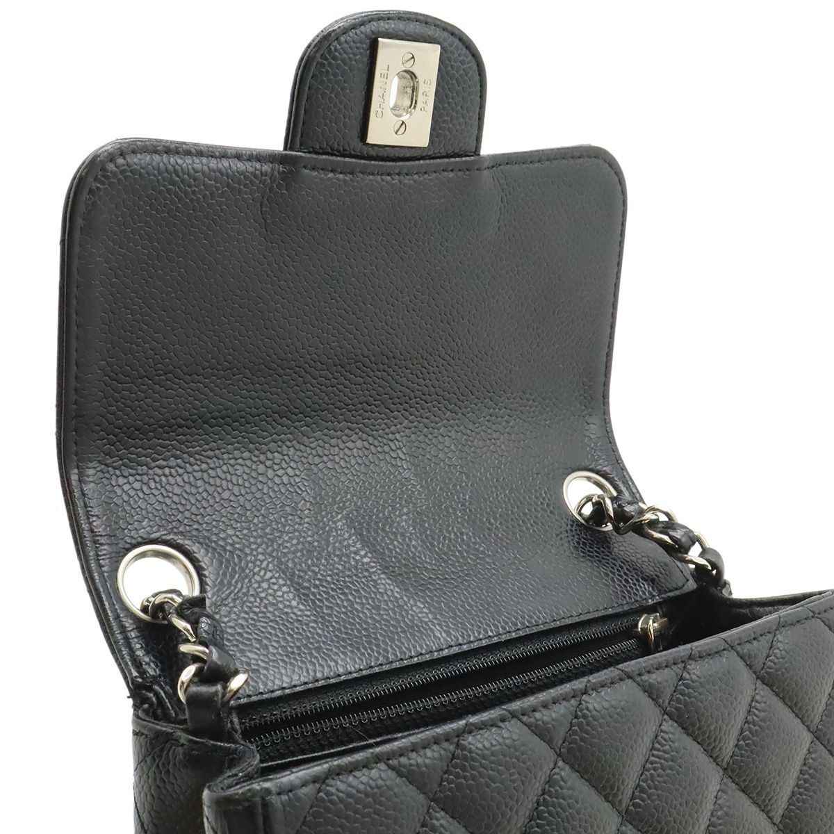 Chanel Quilted CC Logo Mini Flap Chain Shoulder Bag Pochette Caviar Leather — view 6