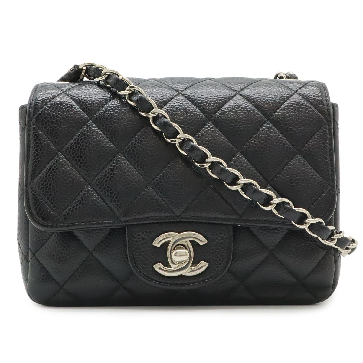 Chanel Quilted CC Logo Mini Flap Chain Shoulder Bag Pochette Caviar Leather