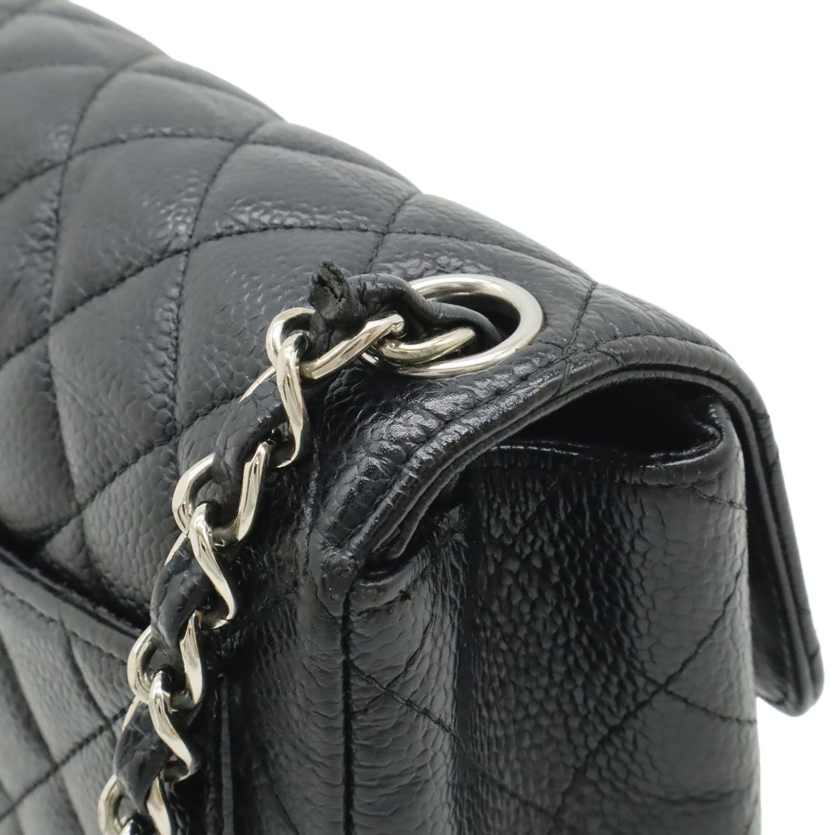 Chanel Quilted CC Logo Mini Flap Chain Shoulder Bag Pochette Caviar Leather — view 4