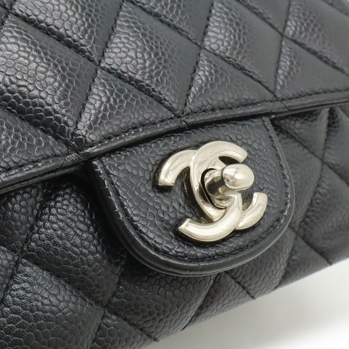 Chanel Quilted CC Logo Mini Flap Chain Shoulder Bag Pochette Caviar Leather — view 8