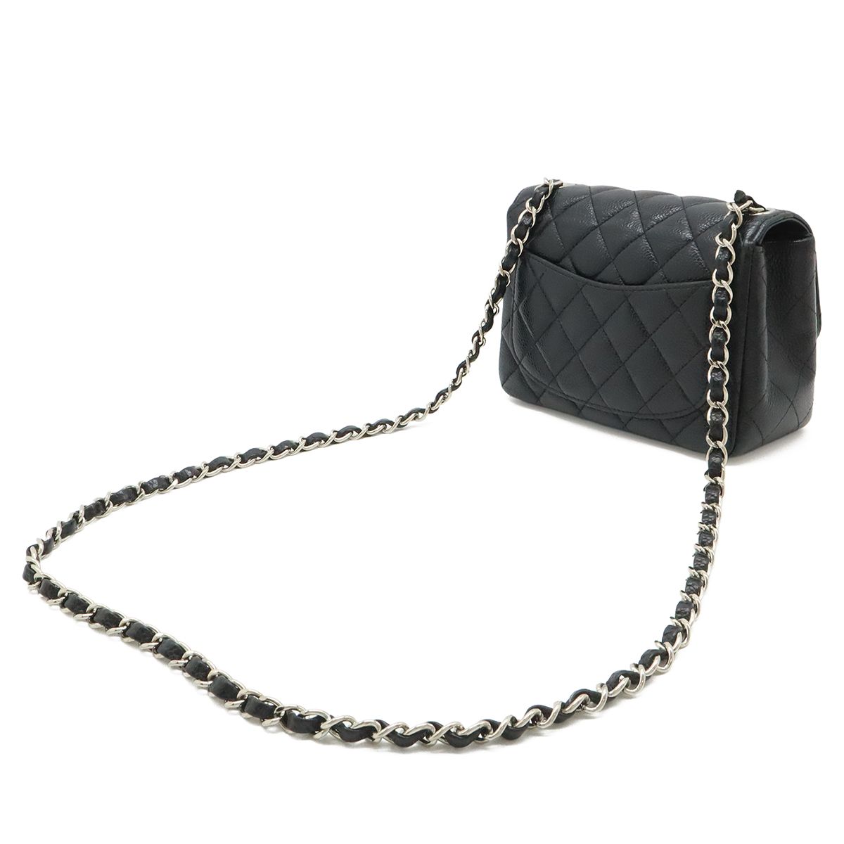 Chanel Quilted CC Logo Mini Flap Chain Shoulder Bag Pochette Caviar Leather — view 2